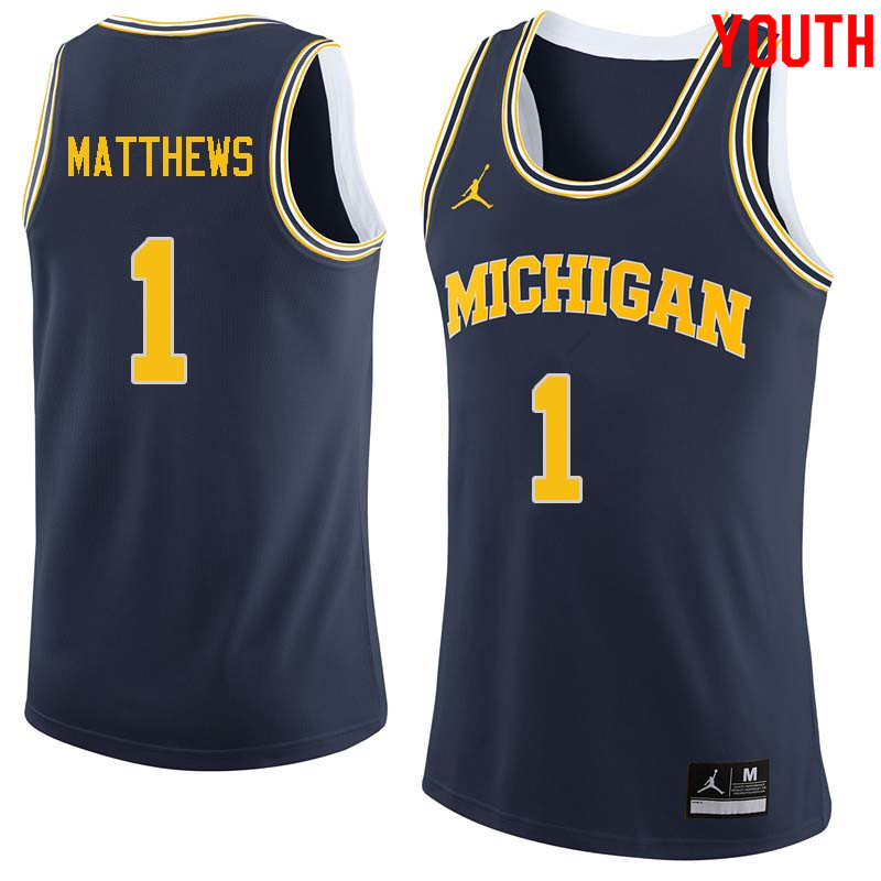 Youth #1 Charles Matthews Michigan Wolverines College Basketball Jerseys Sale-Navy